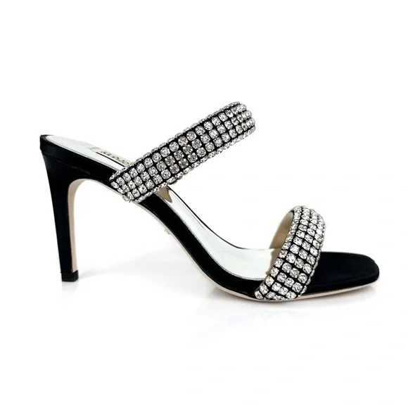 Badgley Mischka Women's Sade Jeweled Double Band Heeled Sandals Black Size 6 - Picture 3 of 12